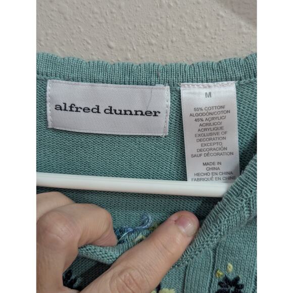 Pretty VINTAGE 1990s Alfred Dunner aqua short sleeve knit floral sweater size M - Picture 2 of 9